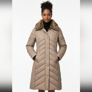 Halifax Traders Beige Quilted Detachable Faux Fur Trim Puffer Coat Size Large